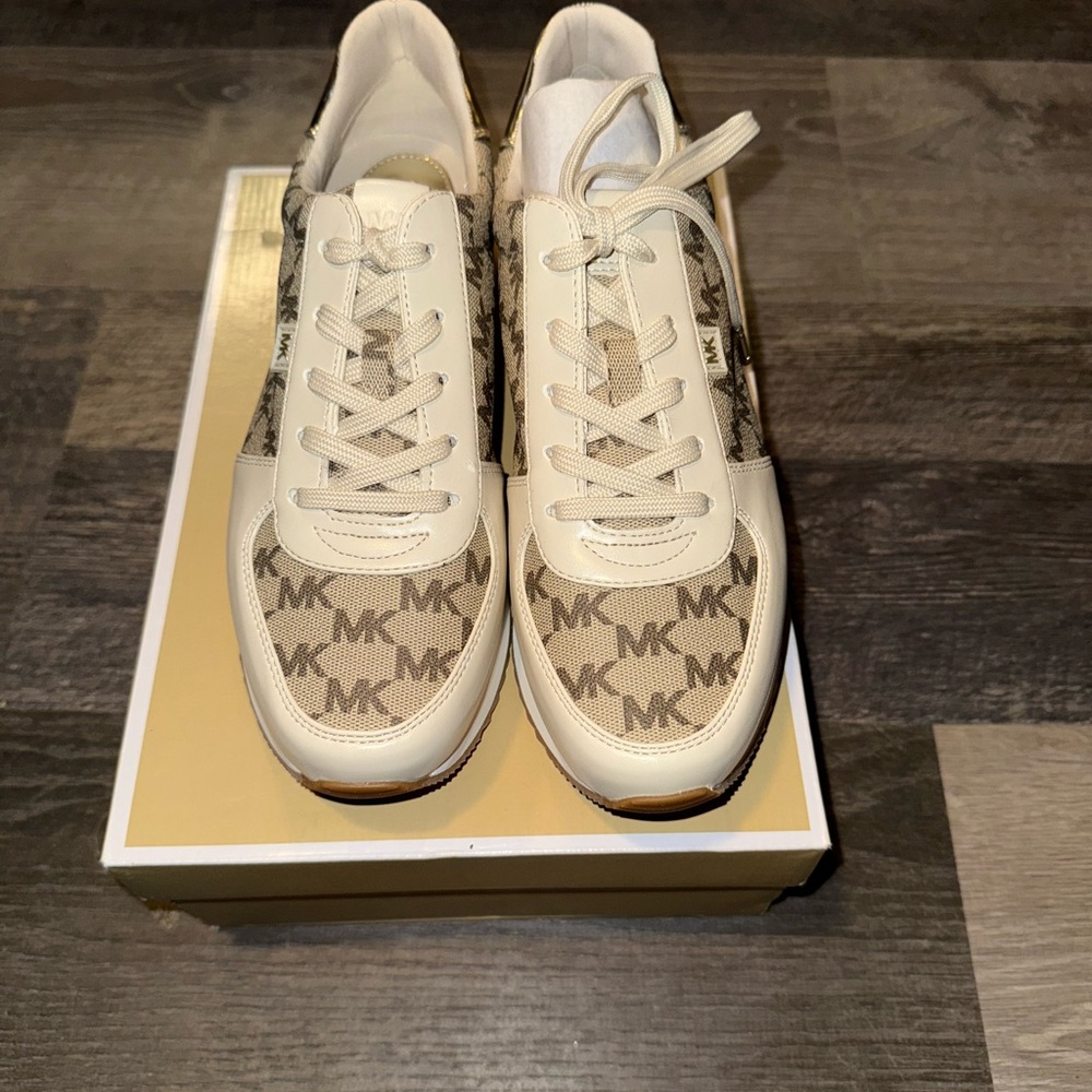 Michael Kors Cream and Brown Logo Sneakers